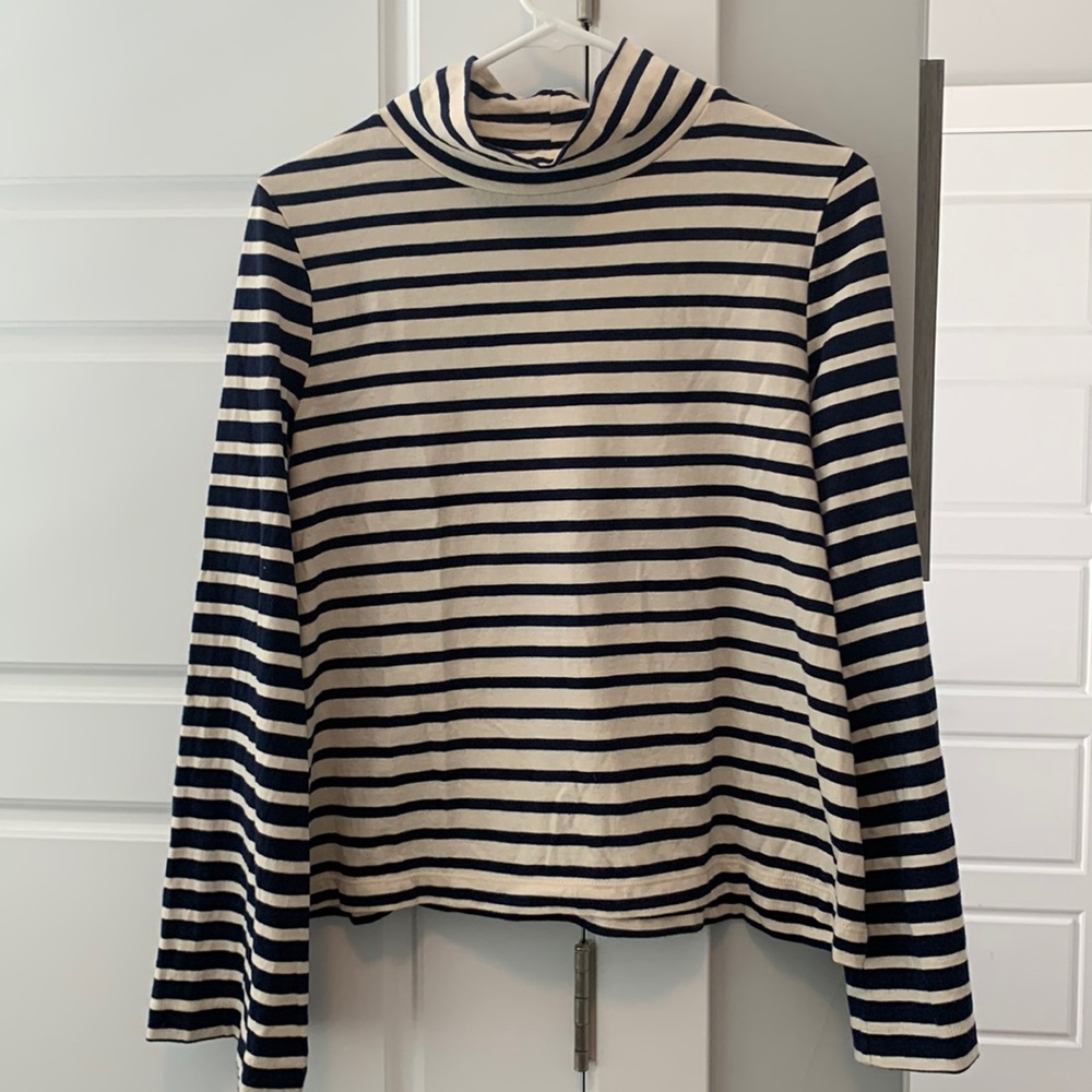 Madwell Wide Sleeve Turtleneck in Block Stripe